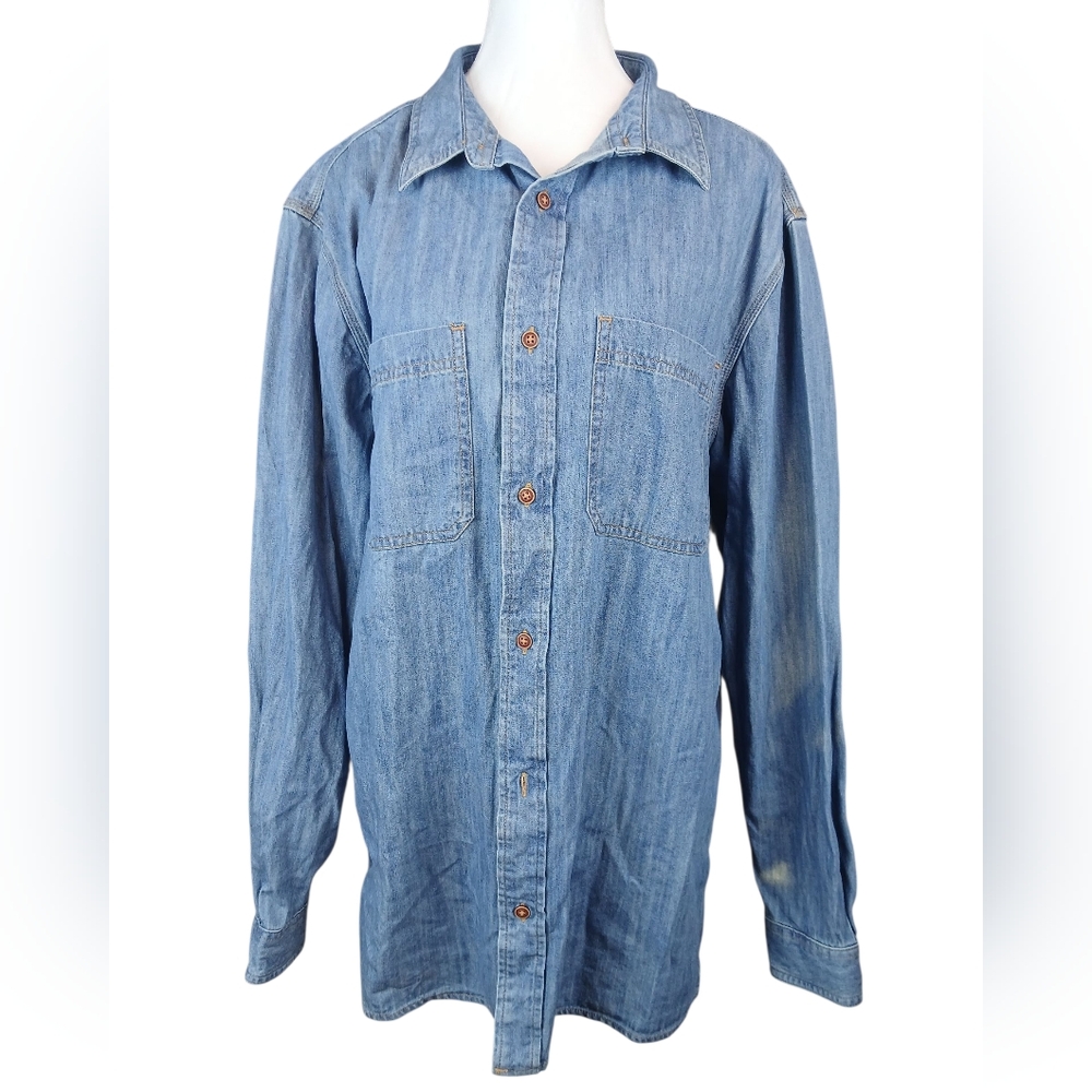 Cracker Barrel Blue Denim Long Sleeve Oversized Button Up Shirt Dress Medium